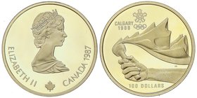 WORLD COINS: CANADA
100 Dólares. 1987. ISABEL II. 13,39 grs. AU. Olimpiada Calgary´88: Antorcha Olímpica. Canto con inscripción. En estuche original,...