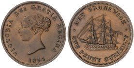WORLD COINS: CANADA
Penny Token. 1854. VICTORIA. NEW BRUNSWICK. 15,07 grs. AE. (Leves golpecitos). KM-4. EBC-.