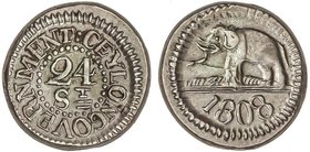 WORLD COINS: CEYLON - SRI LANKA
24 Stivers. 1808. JORGE III. 4,54 grs. AR. KM-76. EBC.