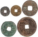 WORLD COINS: CHINA
Lote 5 monedas 1 Hua, Ban liang(2), 1 y 10 Cash. AE. Ban Liang (350-300 a.C y 300-200 a.C) David Hartill-7.3 ;7.6 , 1 Hua (300-220...