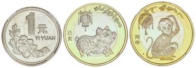 WORLD COINS: CHINA
Lote 3 monedas 1 Yi Yuan y 10 (2) Yuan. 1996, 2016 y 2019. El Yi Yuan encapsulado por Yuan Tai Grading como 95, serie lunar del mo...