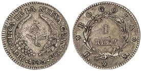 WORLD COINS: COLOMBIA
1 Real. 1845. BOGOTÀ. REPUBLICA DE LA NUEVA GRANADA. 2,88 grs. AR. KM-91,1. MBC+.