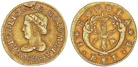 WORLD COINS: COLOMBIA
1 Peso. 1826. BOGOTÁ. J.F. 1,59 grs. AU. (Descolgada. Restos de soldadura). Fr-73; KM-84. MBC.