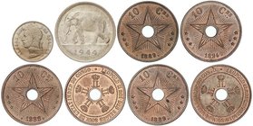 WORLD COINS: BELGIAN CONGO
Lote 8 monedas 10 (6) y 50 Céntimos y 50 Francos. 1889 a 1944. AR, AE y Ni. A EXAMINAR. MBC a EBC+.