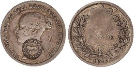 WORLD COINS: COSTA RICA
1 Real. (1849-1857). 2,74 grs. AR. Resello Tipo IV ´HABILITADA POR EL GOBIERNO´ sobre 6 Pence 1840 Gran Bretaña (KM-733). (Pe...