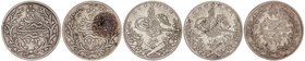 WORLD COINS: EGYPT
Lote 5 monedas 20 Qirsh. 1293 d.H. Años 10, 22, 29, 32 y 33 (1886 a 1909 d.C.). ABDUL HAMID II. AR. (Una mancha). A EXAMINAR. KM-2...