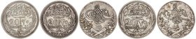 WORLD COINS: EGYPT
Lote 5 monedas 20 Qirsh (2) y 20 Piastras (3). 1327 y 1335 d.H. MUHAMMAD V y HUSSEIN KAMIL. AR. 20 Qirsh 1327 d.H.: Año 2 y 4 (191...