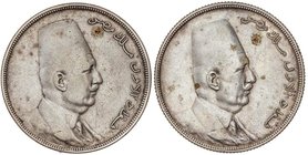 WORLD COINS: EGYPT
Lote 2 monedas 20 Piastras. 1341 d. H - 1923 y 1923-H. FUAD I. 27,76 y 27,89 grs. AR. KM-338. MBC y MBC+.