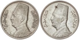 WORLD COINS: EGYPT
Lote 2 monedas 20 Piastras. 1348 d.H.-1929 d.C. y 1352 d.H.-1933 d.C. FUAD I. 27,75 y 27,88 grs. AR. KM-352. MBC+.