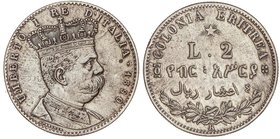 WORLD COINS: ERITREA
2 Liras. 1890. HUMBERTO I. 10 grs. AR. KM-2. MBC+.
