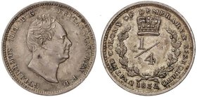 WORLD COINS: ESSEQUIBO ISLANDS-WEST DEMERARA
1/4 Guilder. 1832. GUILLERMO IV. 1,98 grs. AR. Pátina. KM-17. EBC.