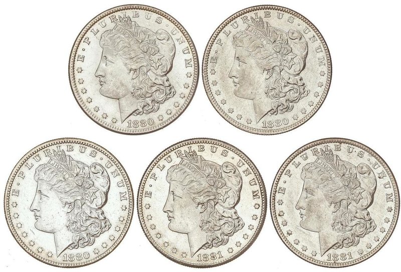WORLD COINS: UNITED STATES
Lote 5 monedas 1 Dólar. 1880, 1880-O, 1880-S, 1881-O...