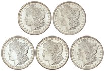 WORLD COINS: UNITED STATES
Lote 5 monedas 1 Dólar. 1880, 1880-O, 1880-S, 1881-O, 1881-S. FILADELFIA, NUEVA ORLEANS (2), SAN FRANCISCO (2). AR. Tipo M...