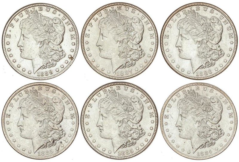 WORLD COINS: UNITED STATES
Lote 6 monedas 1 Dólar. 1884-O, 1885, 1885-O, 1886, ...