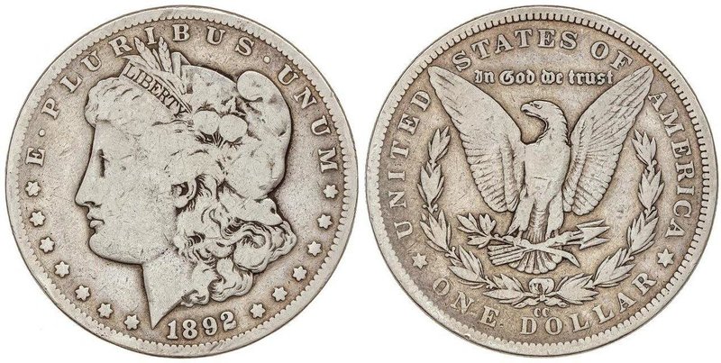 WORLD COINS: UNITED STATES
1 Dólar. 1892-CC. CARSON CITY. 26,02 grs. AR. Tipo M...