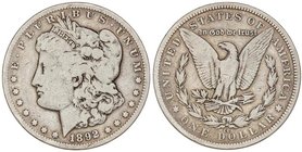WORLD COINS: UNITED STATES
1 Dólar. 1892-CC. CARSON CITY. 26,02 grs. AR. Tipo Morgan. KM-110. MBC-.