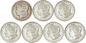 WORLD COINS: UNITED STATES
Lote 7 monedas 1 Dólar. 1892, 1892-O, 1897, 1898, 1898-O, 1898-S. FILADELFIA (3), NUEVA ORLEANS (3), SAN FRANCISCO. AR. Ti...