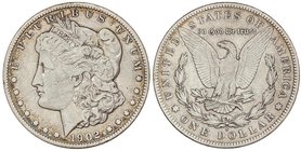 WORLD COINS: UNITED STATES
1 Dólar. 1902-S. SAN FRANCISCO. 26,48 grs. AR. Tipo Morgan. KM-110. MBC+.