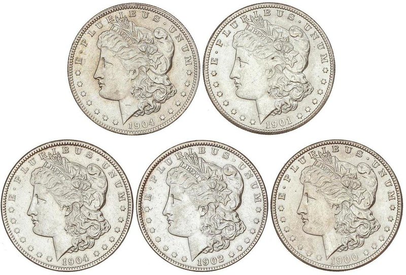 WORLD COINS: UNITED STATES
Lote 5 monedas 1 Dólar. 1900, 1901-O, 1902, 1904, 19...