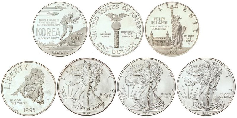 WORLD COINS: UNITED STATES
Lote 7 monedas 1 Dólar. 1986 a 2016. SAN FRANCISCO. ...