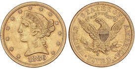 WORLD COINS: UNITED STATES
5 Dólares. 1886-S. SAN FRANCISCO. 8,31 grs. AU. Coronet Head. (Pequeños golpecitos). Fr-145; KM-101. EBC-/MBC+.