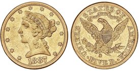 WORLD COINS: UNITED STATES
5 Dólares. 1887-S. SAN FRANCISCO. 8,33 grs. AU. Coronet Head. (Marquitas en anverso). Restos de brillo original. Fr-145; K...