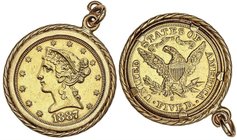 WORLD COINS: UNITED STATES
5 Dólares. 1887-S. SAN FRANCISCO. 11,45 grs. AU. Coronet Head. (Montada en aro). Fr-145; KM-101. (MBC).
