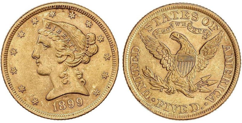 WORLD COINS: UNITED STATES
5 Dólares. 1899. 8,35 grs. AU. Coronet Head. Restos ...