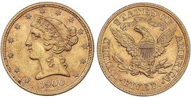 WORLD COINS: UNITED STATES
5 Dólares. 1900. 8,34 grs. AU. Coronet Head. Fr-143; KM-101. EBC.