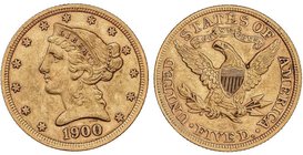 WORLD COINS: UNITED STATES
5 Dólares. 1900. 8,32 grs. AU. Coronet Head. Fr-143; KM-101. EBC-.