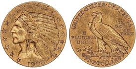 WORLD COINS: UNITED STATES
5 Dólares. 1908. 8,32 grs. AU. Tipo Indio. (Leves golpecitos). Fr-148; KM-129. EBC-.