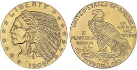 WORLD COINS: UNITED STATES
5 Dólares. 1909. 8,03 grs. AU/700. Tipo Indio. Reproducción moderna. Fr-Tipo 148. EBC+.