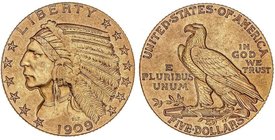 WORLD COINS: UNITED STATES
5 Dólares. 1909. 8,32 grs. AU. Tipo Indio. Fr-148; KM-129. EBC-.