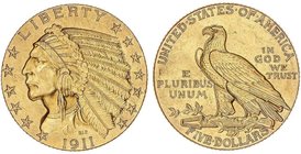 WORLD COINS: UNITED STATES
5 Dólares. 1911. 8,34 grs. AU. Tipo Indio. Fr-148; KM-129. EBC.