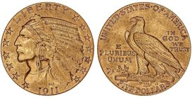 WORLD COINS: UNITED STATES
5 Dólares. 1911. 8,33 grs. AU. Tipo Indio. Fr-148; KM-129. MBC+/EBC-.