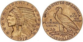 WORLD COINS: UNITED STATES
5 Dólares. 1912. 8,33 grs. AU. Tipo Indio. Fr-148; KM-129. MBC+.