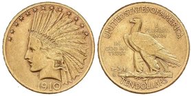 WORLD COINS: UNITED STATES
10 Dólares. 1910-S. SAN FRANCISCO. 16,67 grs. AU. Tipo Indio. Fr-167; KM-130. MBC+.