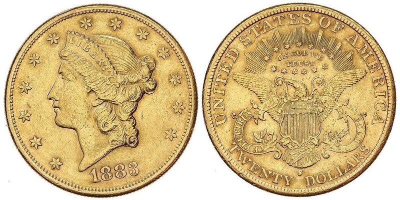 WORLD COINS: UNITED STATES
20 Dólares. 1883-S. SAN FRANCISCO. 33,34 grs. AU. Co...