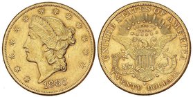 WORLD COINS: UNITED STATES
20 Dólares. 1883-S. SAN FRANCISCO. 33,34 grs. AU. Coronet Head. (Golpecito en canto. Limpiada). Fr-178; KM-74.3. EBC-.