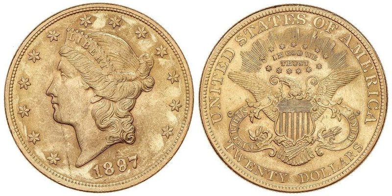 WORLD COINS: UNITED STATES
20 Dólares. 1897. 33,38 grs. AU. Coronet Head. (Leve...