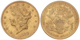 WORLD COINS: UNITED STATES
20 Dólares. 1899. 33,28 grs. AU. Coronet Head. (Leves golpecitos). Restos de brillo original. Fr-177; KM-74.3. EBC.