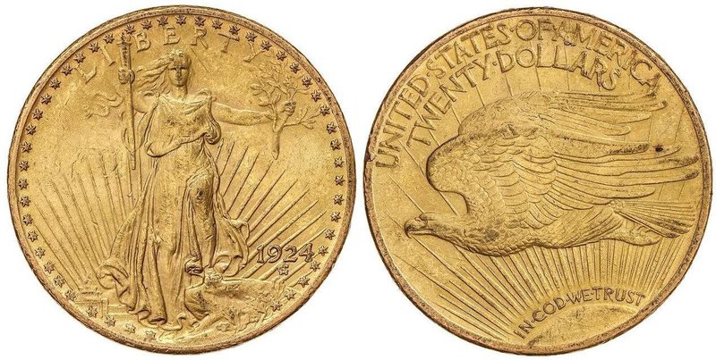 WORLD COINS: UNITED STATES
20 Dólares. 1924. 33,38 grs. AU. Saint Gaudens. (Peq...