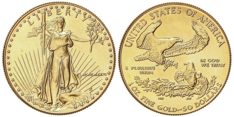 WORLD COINS: UNITED STATES
50 Dólares. 1986. 34,11 grs. AU. Fecha en números ro...
