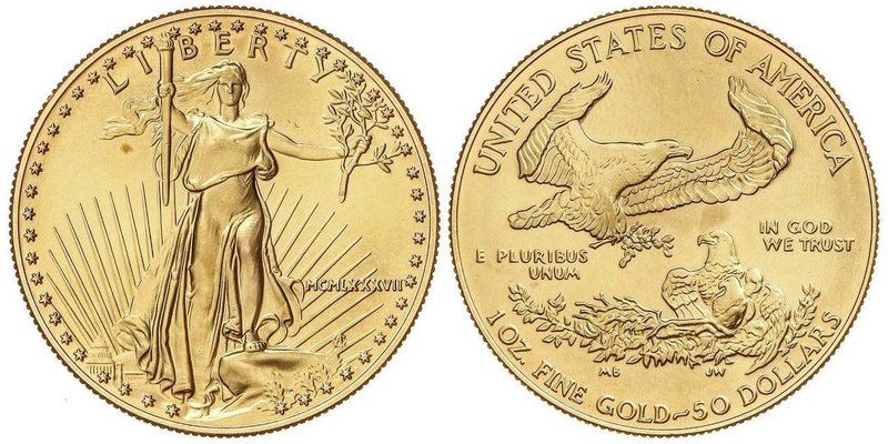 WORLD COINS: UNITED STATES
50 Dólares. 1987. 34,02 grs. AU. Fecha en números ro...