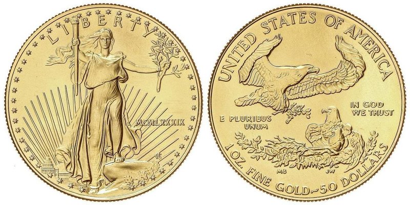 WORLD COINS: UNITED STATES
50 Dólares. 1989. 33,97 grs. AU. Fecha en números ro...