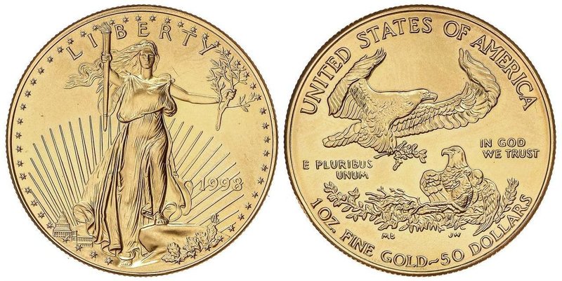 WORLD COINS: UNITED STATES
50 Dólares. 1998. 33,91 grs. AU. Saint-Gaudens. Fr-B...