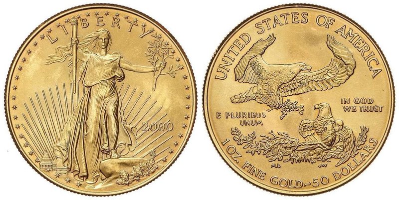 WORLD COINS: UNITED STATES
50 Dólares. 2000. 33,92 grs. AU. Saint-Gaudens. Fr-B...