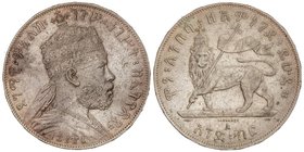 WORLD COINS: ETHIOPIA
Birr. 1887-A. MENELIK II. PARÍS. 28,02 grs. AR. (Golpecitos). KM-5. MBC.