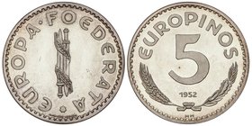WORLD COINS: EUROPE
5 Europinos. 1952-HM. EUROPA FOEDERATA. AR. Tirada: 300 piezas. Bruce-X17. PROOF.