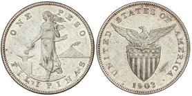 WORLD COINS: PHILIPPINES
1 Peso. 1903-S. SAN FRANCISCO. 26,95 grs. AR. Administración U.S.A.. (Levísimos golpecitos). Restos de brillo original. KM-1...